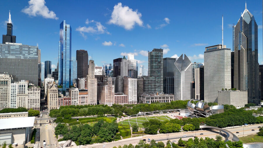 Stunning aerial perspective of Chicago from Millennium Park