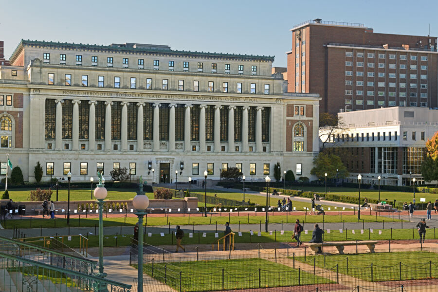 Butler Library at Columbia University, Morningside Heights, New York, showcasing its iconic architecture