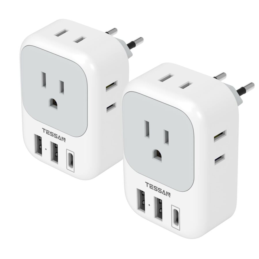 Dual outlet USB plug adapters in white for versatile charging solutions.