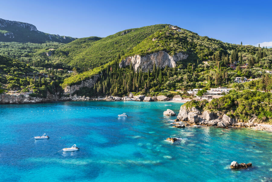 Scenic view of a beautiful bay near Paleokastritsa village, Corfu island, Greece