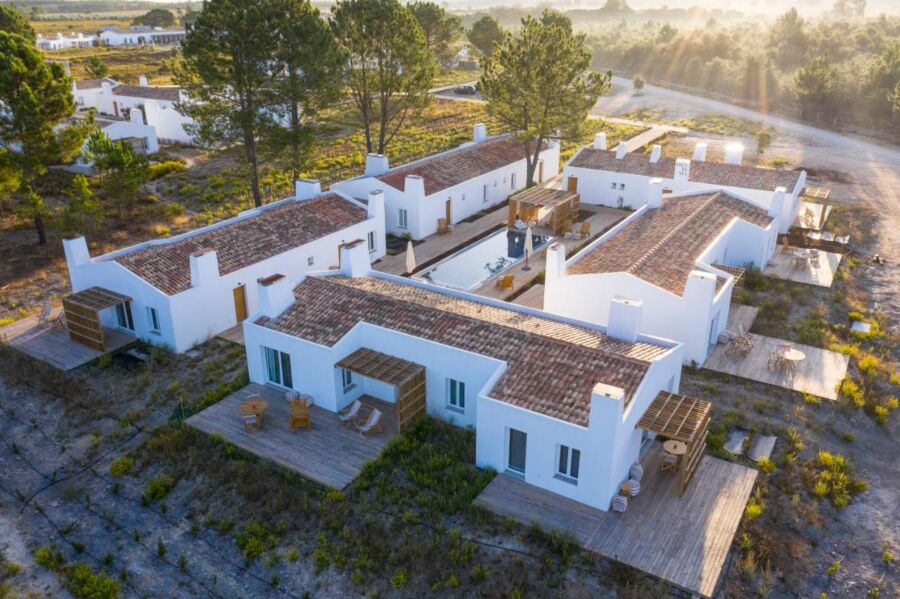 Aerial view of the Craveiral Farmhouse in Portugal