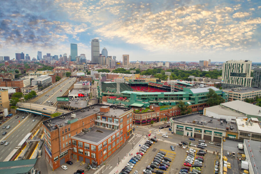 Aerial view of Fenway Park in Boston, Massachusetts