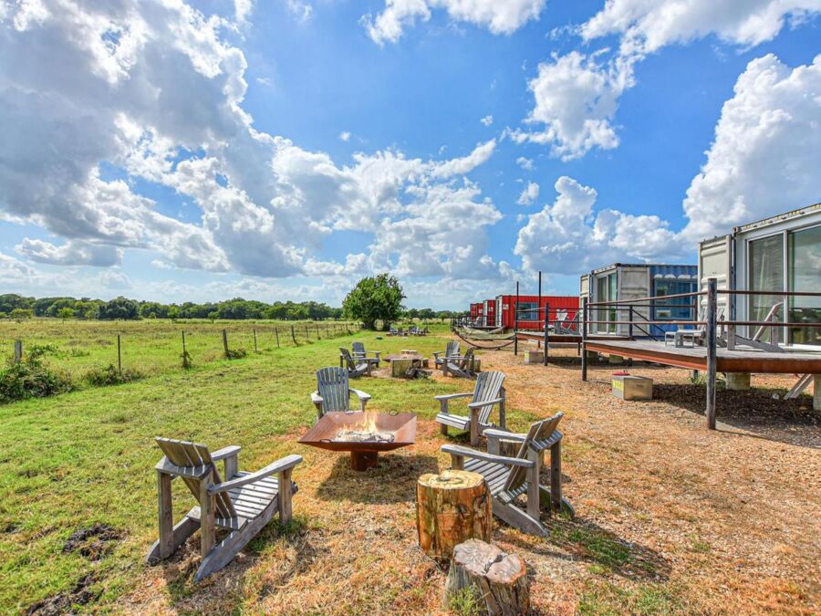 FlopHouze Shipping Container Hotel and skyline in Texas, USA