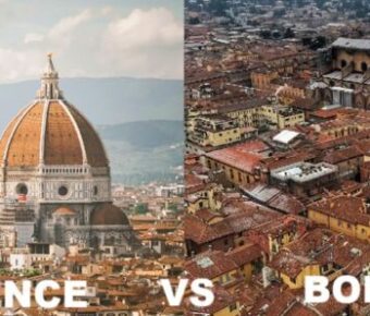 Florence and Bologna cityscape comparison highlighting architectural and cultural contrasts.