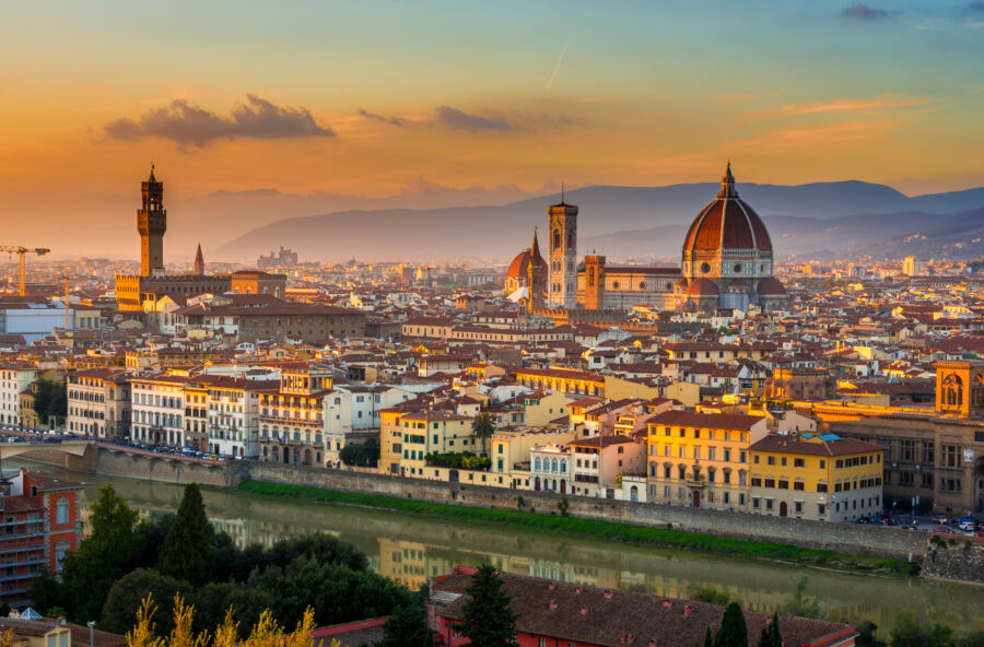 Sunset view of Florence and Duomo. Italy