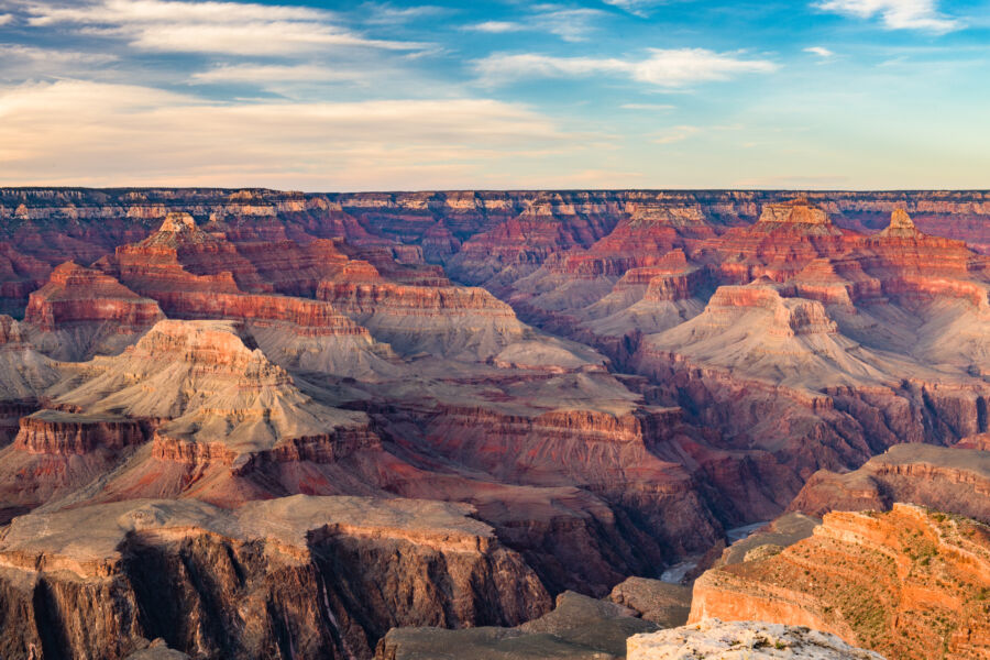 The expansive skyline of Grand Canyon National Park, highlighting its stunning geological formations