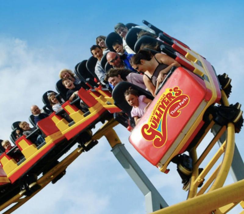 Thrilling roller coaster ride at Gullivers Theme Park