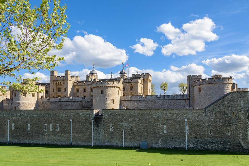 Tower of London with green lawn 