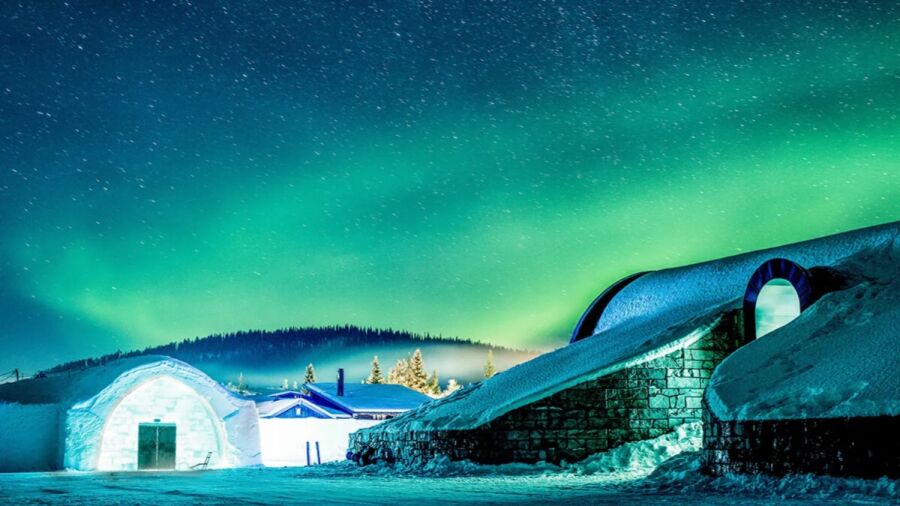 Northern lights view and the ICEHotel, Jukkasjärvi, Sweden