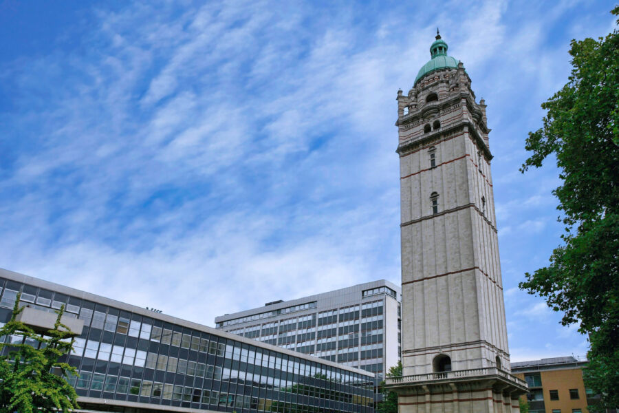 The exterior of Imperial College London, highlighting its distinctive buildings and lush surroundings