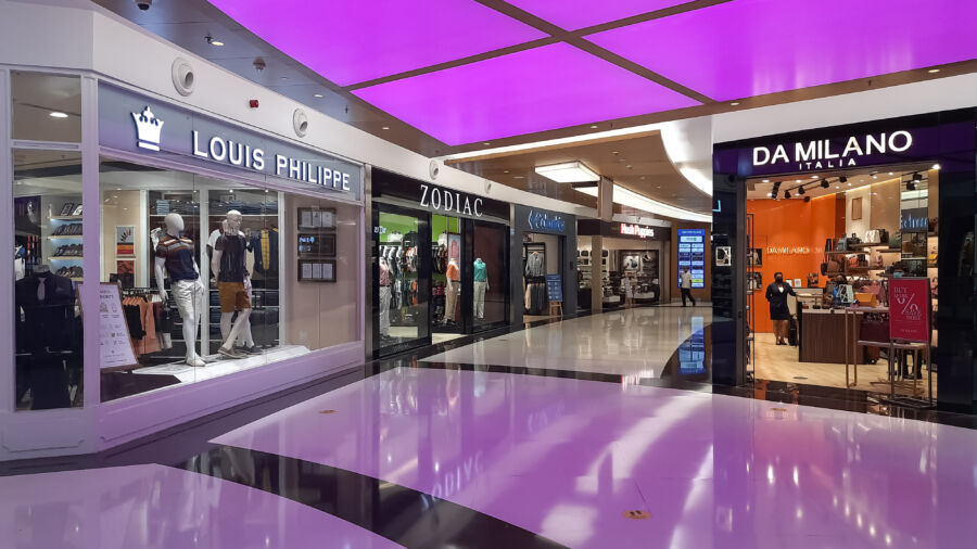 Luxury city shopping mall interior view with branded stores at Kolkata India