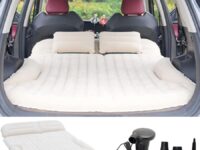 Inflatable SUV mattress with built-in pillows for comfortable travel and easy transportation.