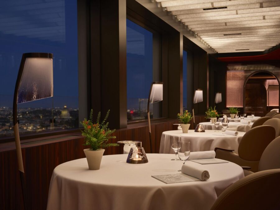 Interior of the La Pergola restaurant in Rome