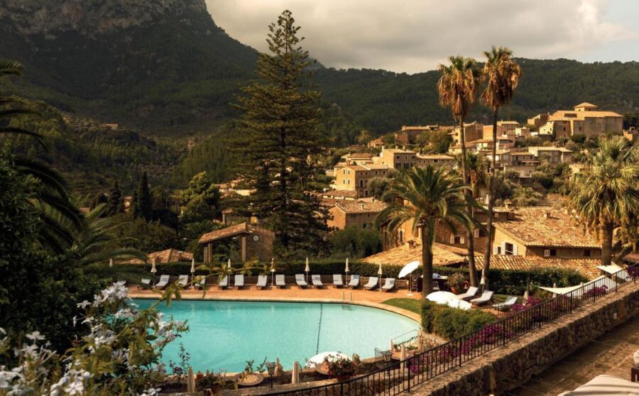 Pool amenity and the exterior of the La Residencia, A Belmond Hotel