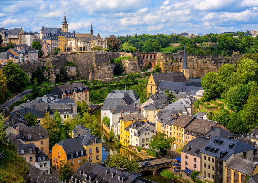 Luxembourg city, the capital of Grand Duchy of Luxembourg, view of the Old Town and Grund