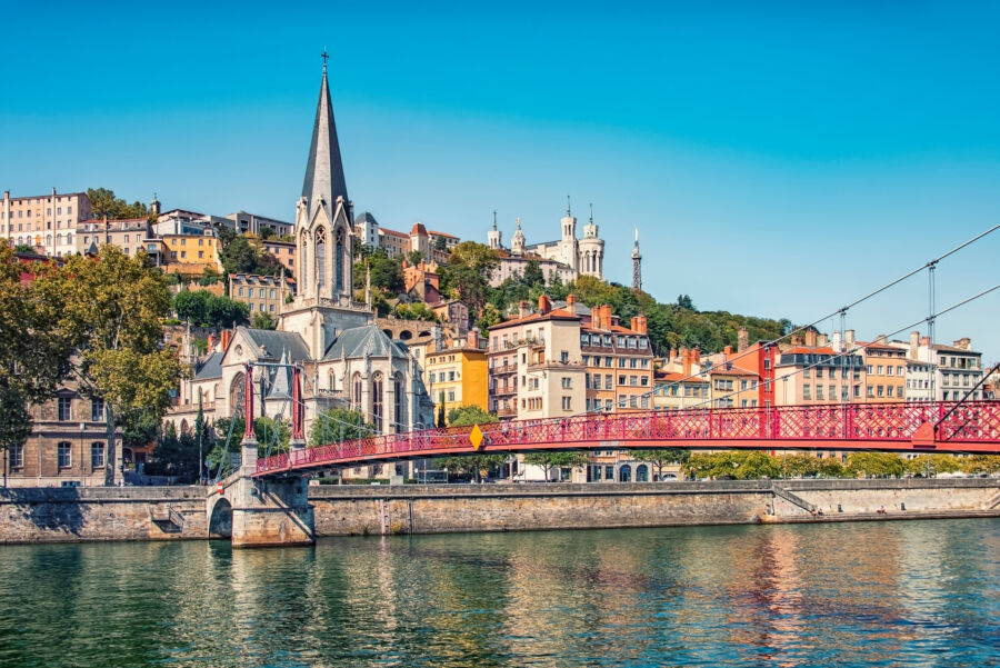 Panoramic view of Lyon, France, showcasing its stunning architecture under bright daylight 