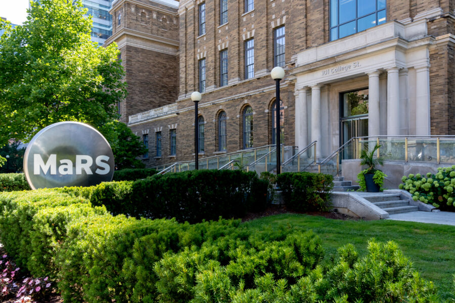 Close-up of the MaRS Discovery District building in Toronto, a center dedicated to fostering Canada's most promising startups and innovation