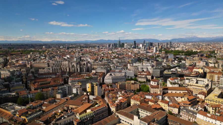 Aerial view of Milan, showcasing its vibrant cityscape as the capital of Lombardy, Italy