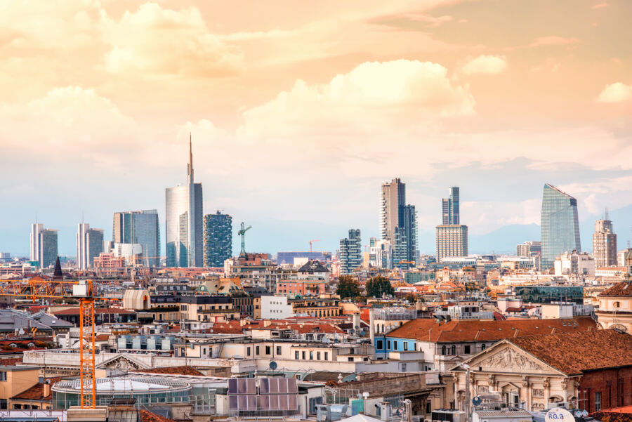 Milan skyline with modern skyscrapers in Porto Nuovo business district in Italy