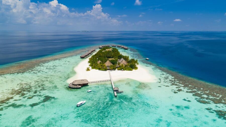 Aerial view of the Mirihi Island Resort, Maldives  accommodation