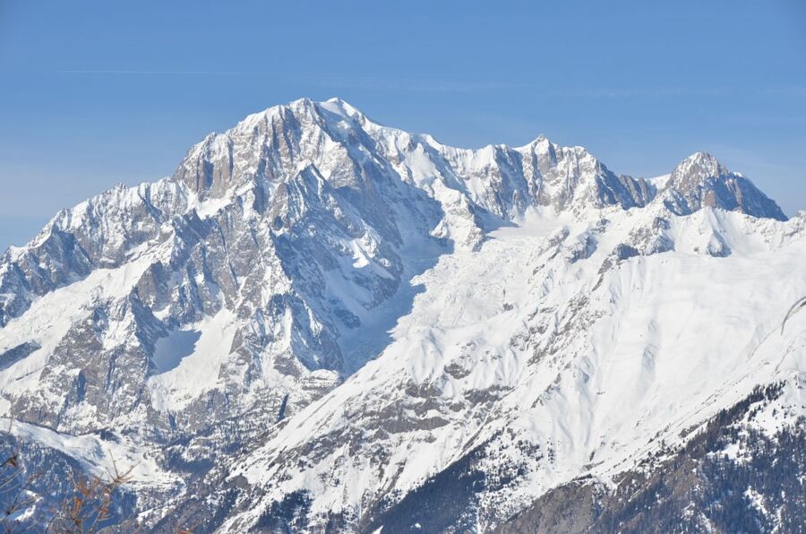  A view to Mont Maudit and other summits in Massif du Mont-Blanc.