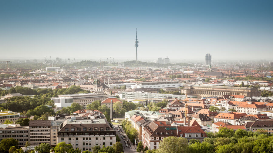 Scenic panorama of Munich's skyline, highlighting a mix of modern and historic architecture