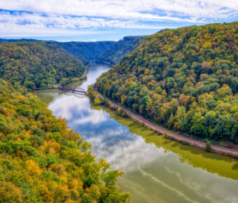 New River in the New River Gorge National Park and Preserve from Hawks Nest State Park in West Virginia USA