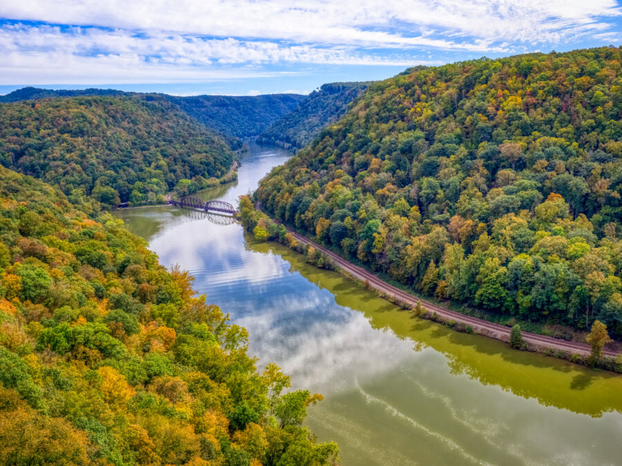 New River in the New River Gorge National Park and Preserve from Hawks Nest State Park in West Virginia USA