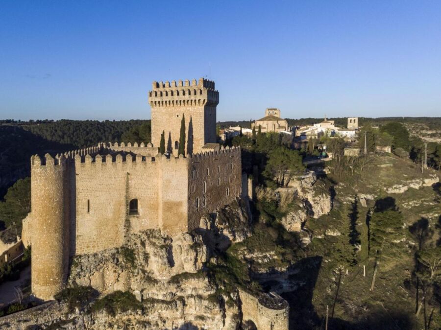 Aerial view and the architecture of the Parador de Alarcón, Spain