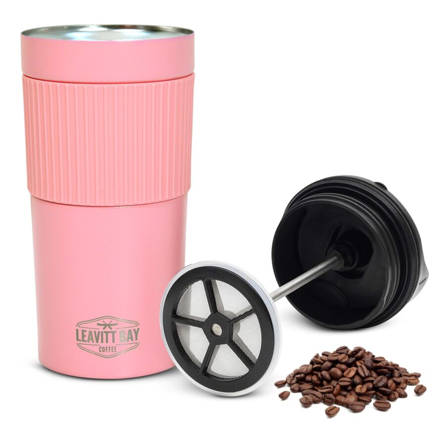 pink travel mug press 77