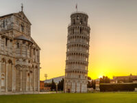 The Leaning Tower of Pisa at sunrise, Italy, Tuscany