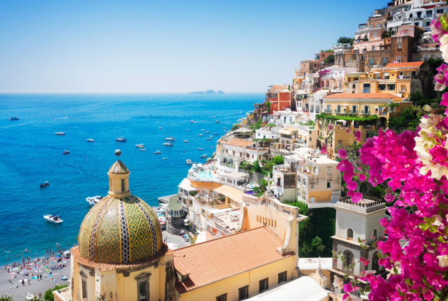 Scenic view of Positano town on the Amalfi Coast, Italy showcasing its charming architecture and coastal landscape