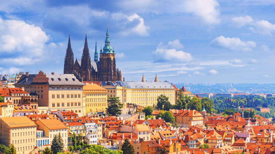 Scenic summer cityscape of Mala Strana, highlighting the iconic Prague Castle and its historical buildings in the Czech Republic