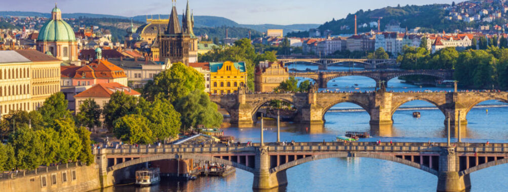 Prague city skyline and Charles Bridge, Prague, Czech Republic