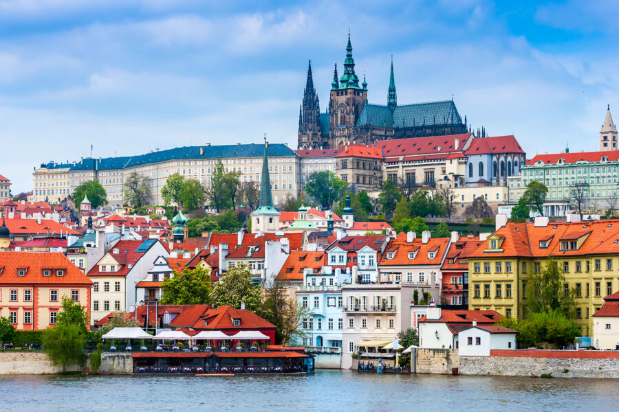 Panoramic view of Prague, showcasing its historical sights and architecture, the capital of the Czech Republic