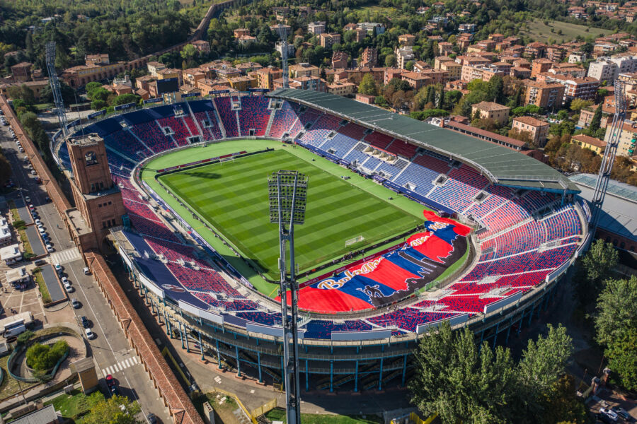 Aerial view of Renato Dall'Ara Stadium, showcasing its unique architecture