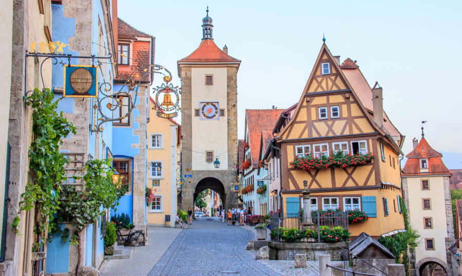 Classic view of Rothenburg ob der Tauber's medieval town, featuring its iconic architecture and enchanting Bavarian charm