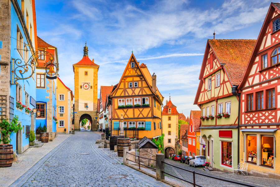 Panoramic view of Rothenburg ob der Tauber, showcasing its medieval architecture