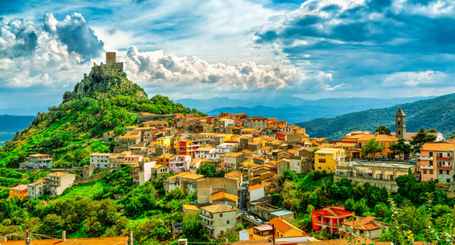 View of Goceano's castle in Burgos, Sardinia, italy. Sardinia architecture and landmark.