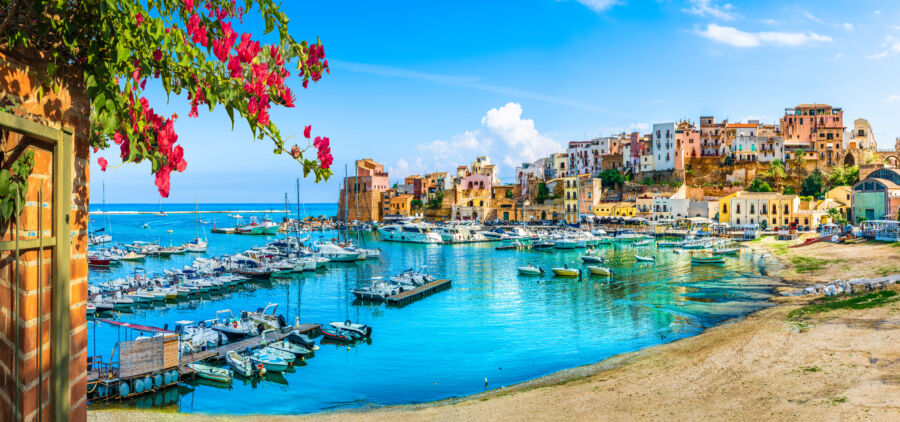 Sicilian port of Castellammare del Golfo, amazing coastal village of Sicily island, province of Trapani, Italy