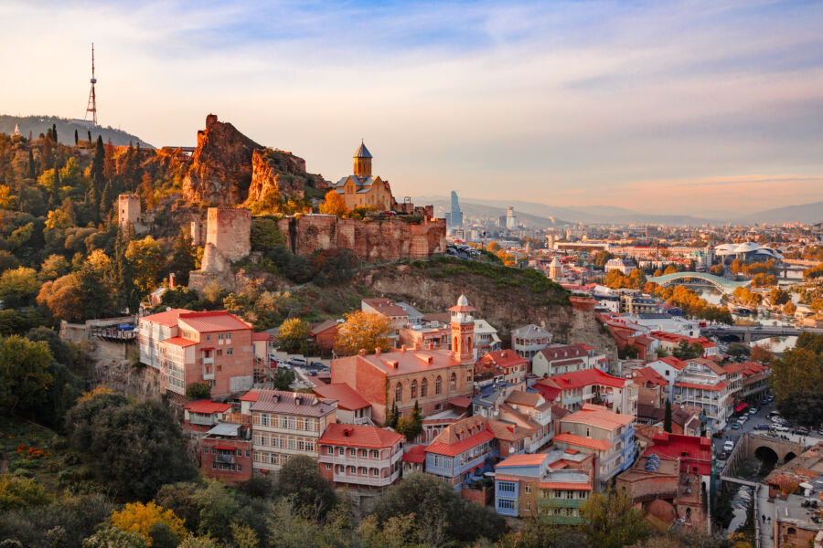 Beautiful sunset view of Old Tbilisi from the hill