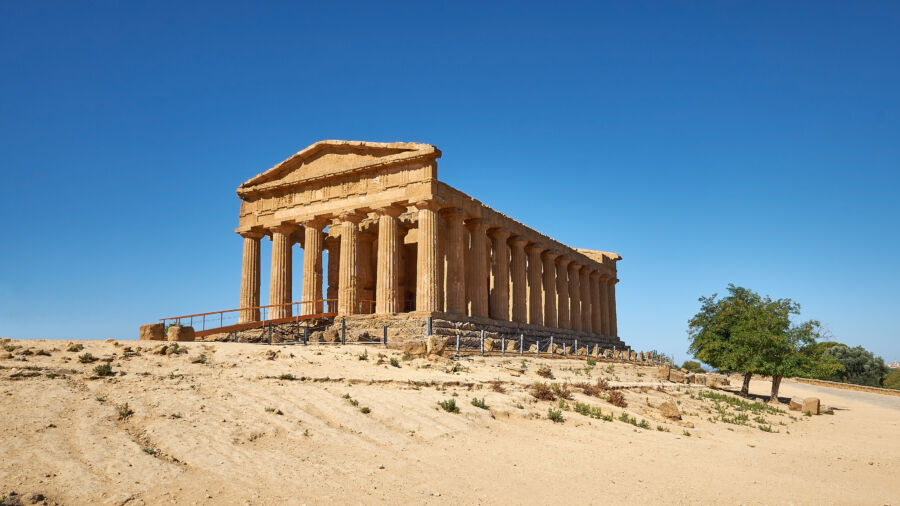 The Temple of Concordia, a well-preserved ancient Greek temple located in the Valley of Temples, Agrigento, Sicily, Italy