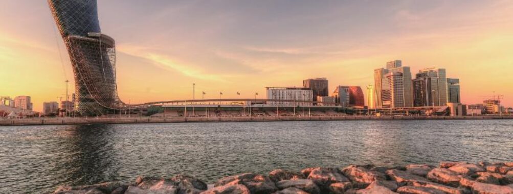 Cityscape & skyline of capital gate district Abu dhabi, UAE