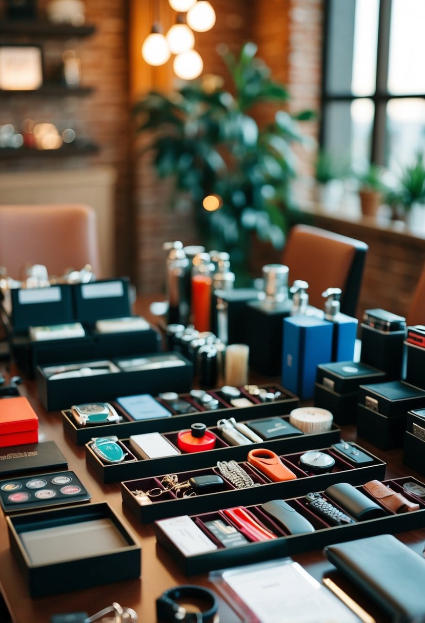 A collection of specialty items and accessories neatly organized on a table