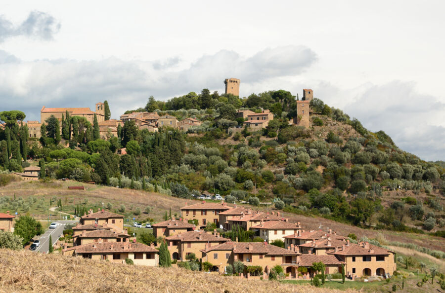 Scenic view of Monticchiello in Val d'Orcia, showcasing the picturesque landscape of Tuscany, Italy