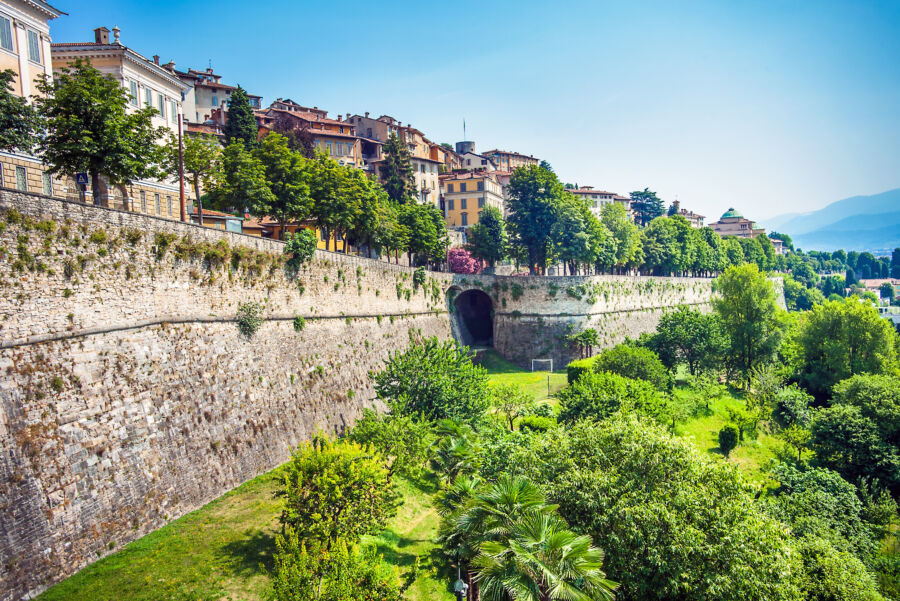 Venetian Walls Bergamo City wall of the old town of Bergamo Lombardy Italy