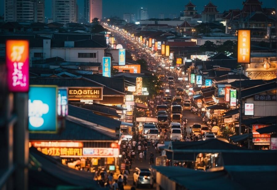 vibrant city street at dusk