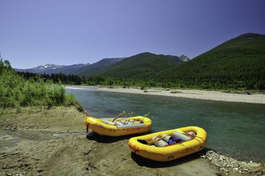 Yellow rafts at Glacier National Park